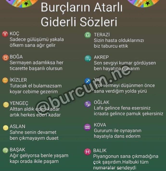 Burçların atarlı giderli sözleri nelermiş öğrenmek ister misiniz?