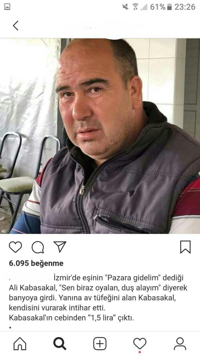 Eşi, Pazara gidelim dediğinde cebinde sadece 1,5 TL olduğunu fark eden adam yoksulluktan intihar etti! Ne düşünüyorsunuz?