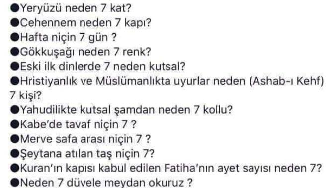 7 rakamının hikmeti nedir sizce?