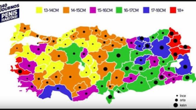 Bir seks işçisi Türkiye'nin il il ortalama penis boyu haritasını çıkarmış. Ne düşünüyorsunuz?