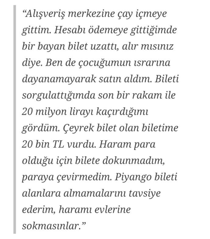 Esat Şahan, 20 bin lira isabet eden piyango biletini patronunun tavsiyesi üzerine haram diyerek yaktı. Sizce doğru mu yaptı?