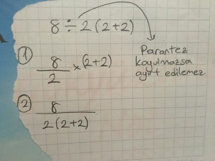 8 ÷ 2 (2+2 ) = ? Bu işlemin sonucu kaçtır?