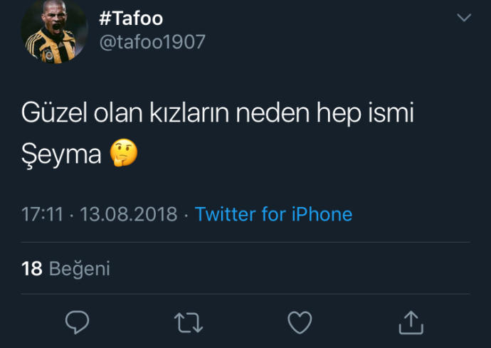 İsmimi ŞEYMA olarak değiştireceğim anlamı kötü değiştirmek zorundayım nasıl sizce ayrıca böyle komik tweeetler buldum?