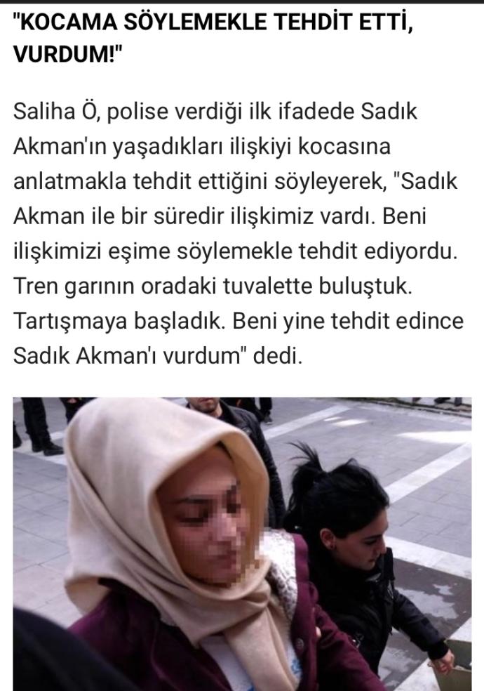 Sevgilisini vurarak öldüren kadın,”İlişkimizi eşime söylemekle tehdit ediyordu, bende vurdum” dedi, ne düşünüyorsunuz?