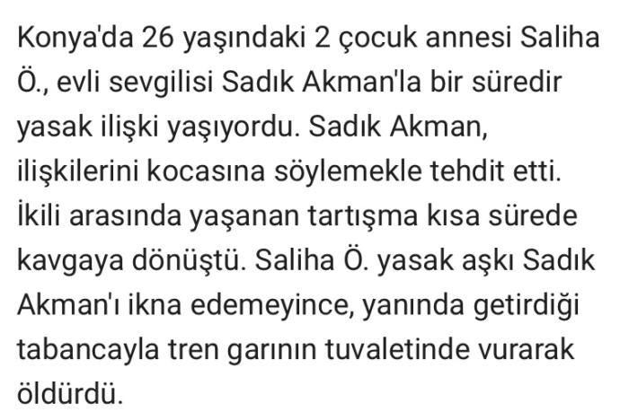 Sevgilisini vurarak öldüren kadın,”İlişkimizi eşime söylemekle tehdit ediyordu, bende vurdum” dedi, ne düşünüyorsunuz?