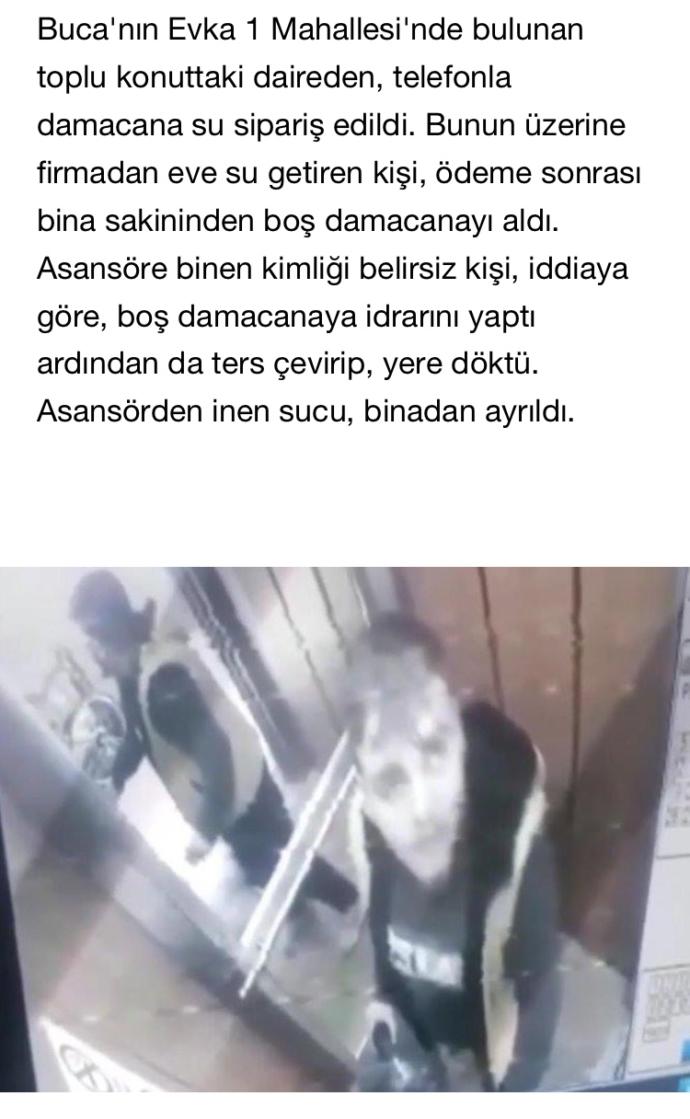 İzmir’de sucu, damacanaya asansörde idrarını yaptı, bu nedir böyle?