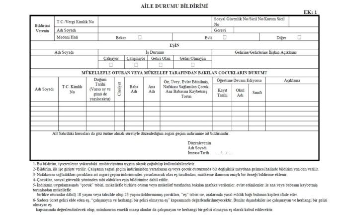 Aile durumu bildirim formu nedir?