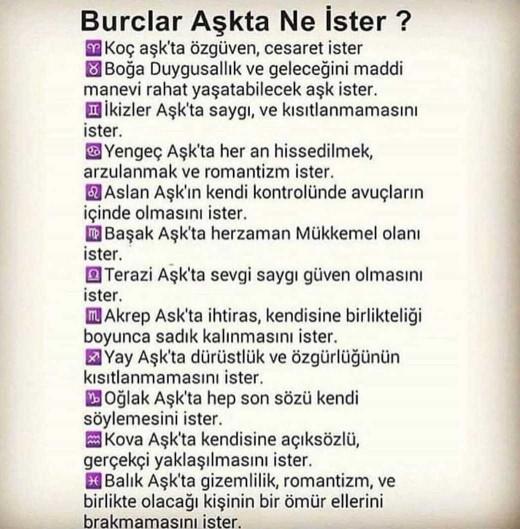 Burçlar aşkta ne ister?