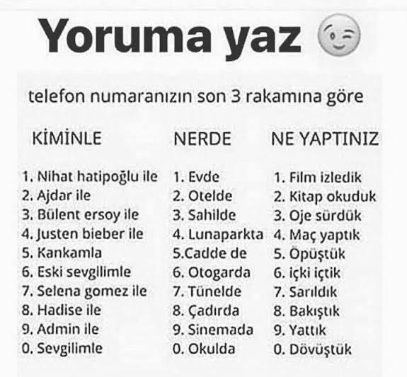 Telefon numaranın son üç rakamına göre ne yapmış olursun?