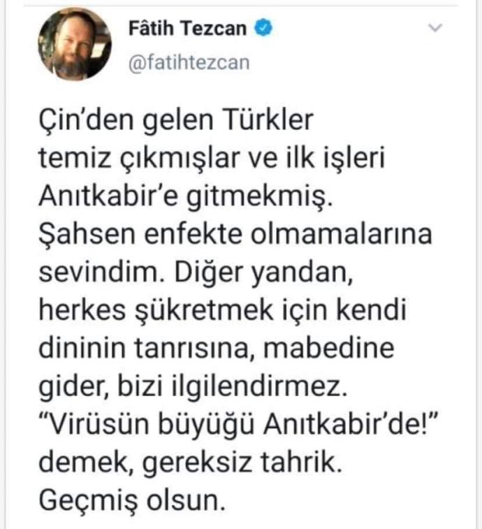 Virüsün büyüğü Anıtkabirde diyen Fatih Tezcan hakkında düşünceleriniz nelerdir?
