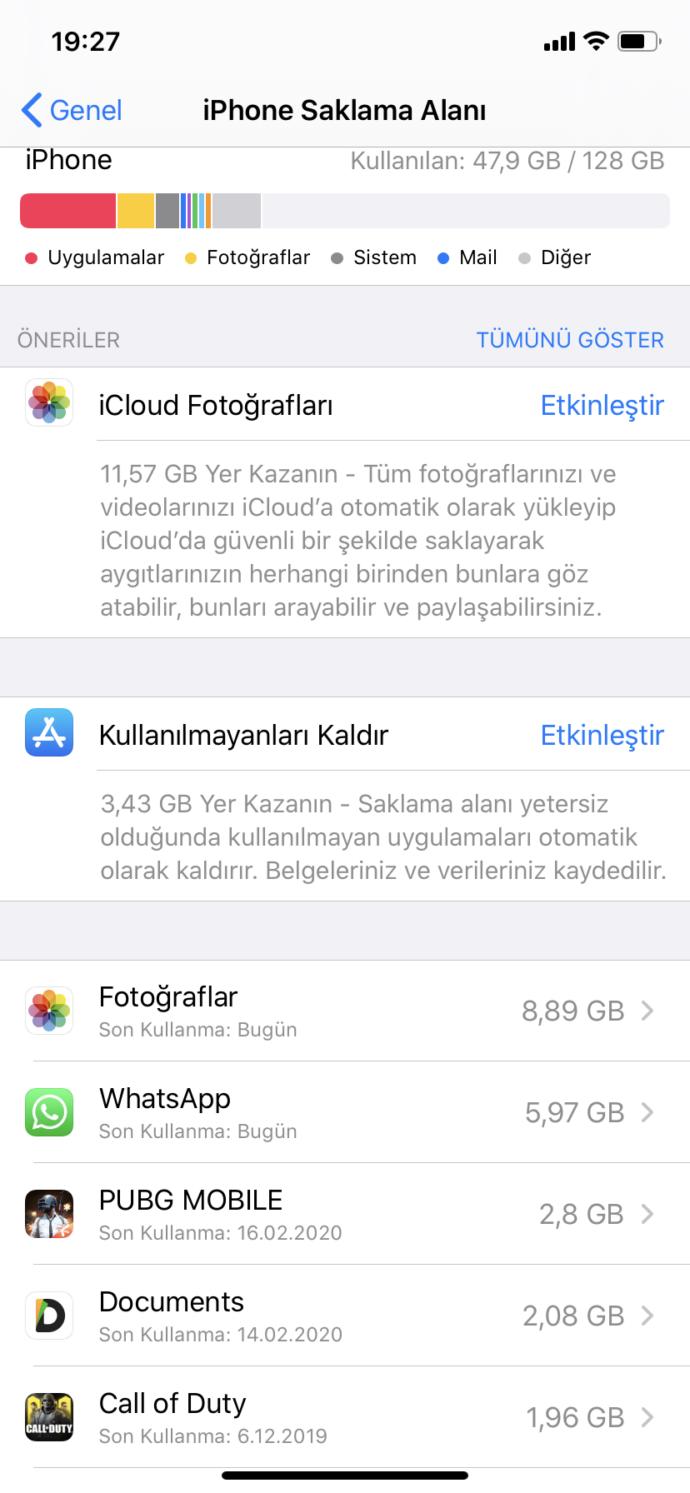 Iphone saklama alanı?