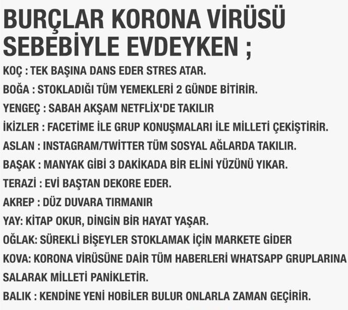 Virüsten dolayı burçlar ne yapıyor (resimli)?