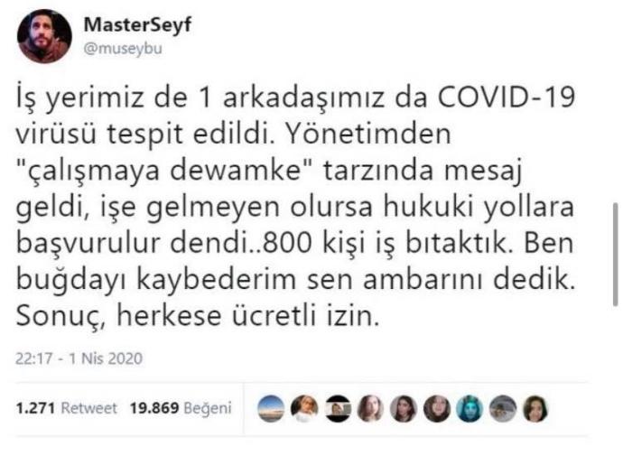 İş yerinde 1 kişide koronavirüs hastalığı görülünce ne yapmalı?