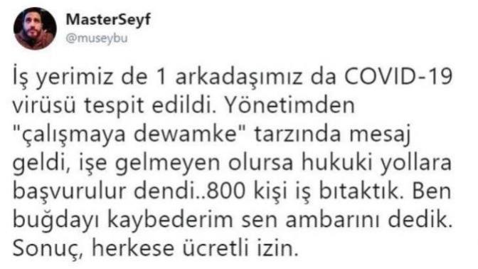 İş yerinde 1 kişide koronavirüs hastalığı görülünce ne yapmalı?