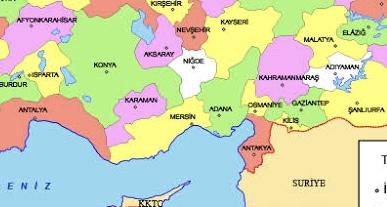 Noktalar şehir merkezlerini belirtir
