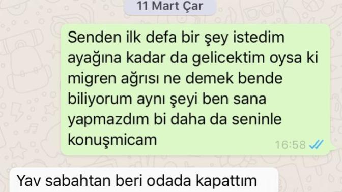 Konusmamiz gerekiyodu aradm migrenim tuttu yatiyorum yarin konusalim dedi bende yüzüne kapatip bunu yazmistim?