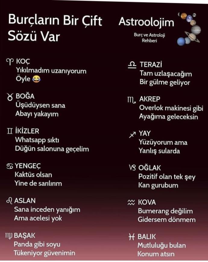 Burçların bir çift sözü var bakmaya nedersiniz?
