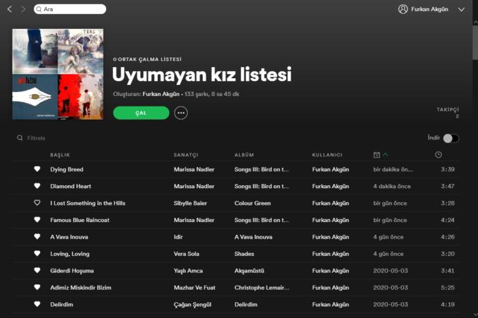 Spotify üzerinden en çok hangi çalma listesini dinliyorsunuz?