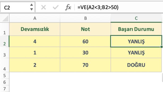 Excel Ve Fonksiyonu