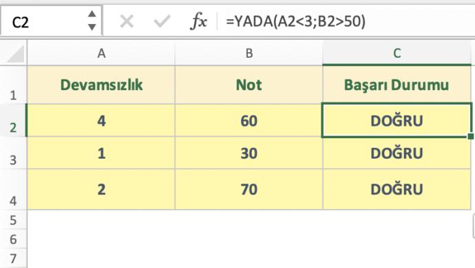 Excel ya da Fonksiyonu