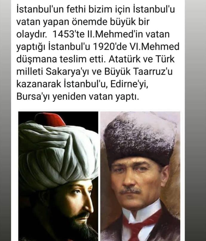Atatürk Istanbulu feth eden Komutan olarak neden anilmiyor?