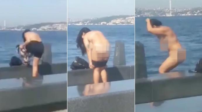 İstanbul Eminönünde kimseyi umursamayan kadın çırılçıplak denize girdi. Ne düşünüyorsunuz :D?