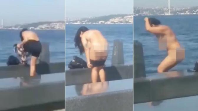 İstanbul Eminönü'nde kimseyi umursamayan kadın çırılçıplak denize girdi. Ne düşünüyorsunuz :D?