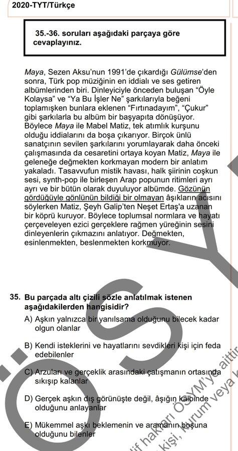 ÖSYM, YKSdeki Mabel Matiz sorusuyla ilgili inceleme başlattı. Ne düşünüyorsunuz?