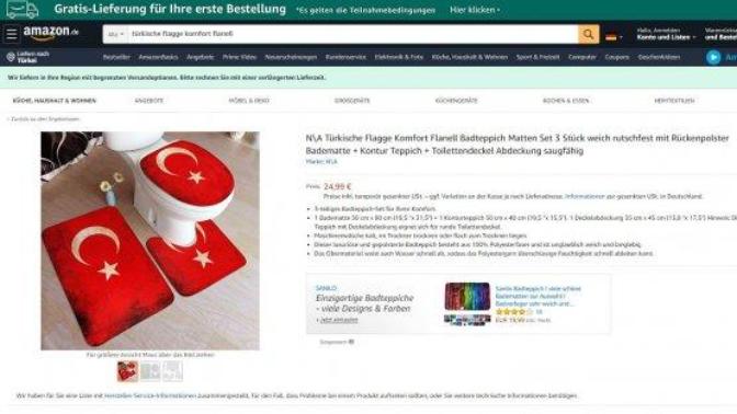 Şanlı Türk bayrağından yapılmış banyo seti satan Amazon sitesi ne yapmak istemektedir?