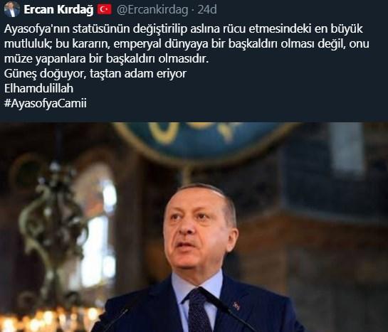 AKPli Ercan Kırdağ Atatürk hakkında, “Ayasofya açıldı, taştan adam eriyor.” Bu isme ne söylemek istersiniz?