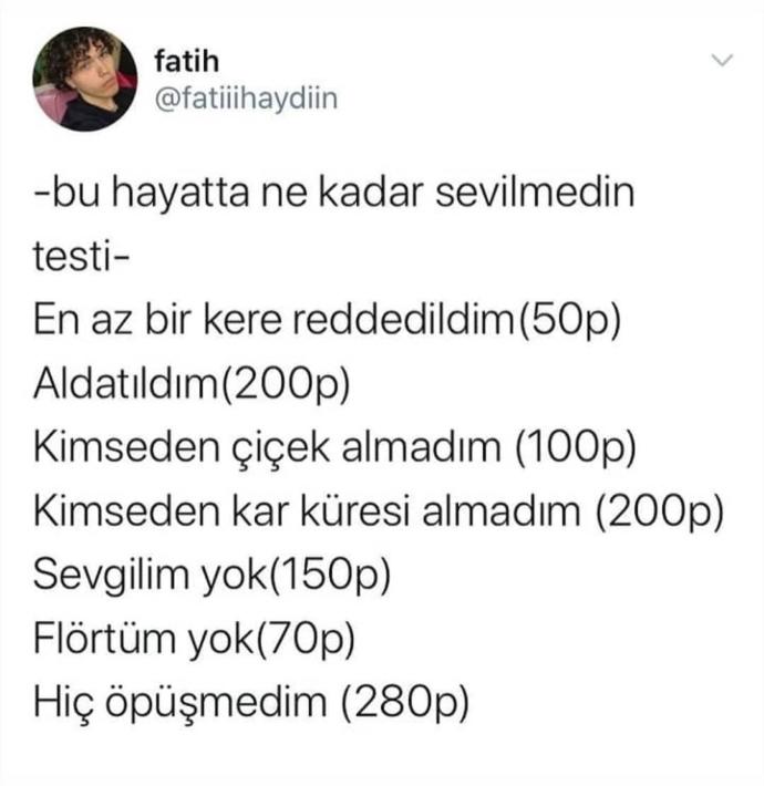 Bu hayatta ne kadar sevilmedin testinde kaç puan aldın?