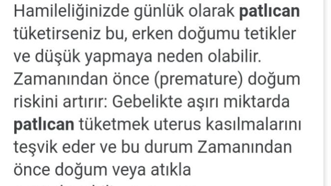 Arkadaşlar 36 haftalik hamileyim bugün güveç yemeği yaptım internette patlıcan yemeğinin düşük yaptığı yazıyor doğru mu sizce?