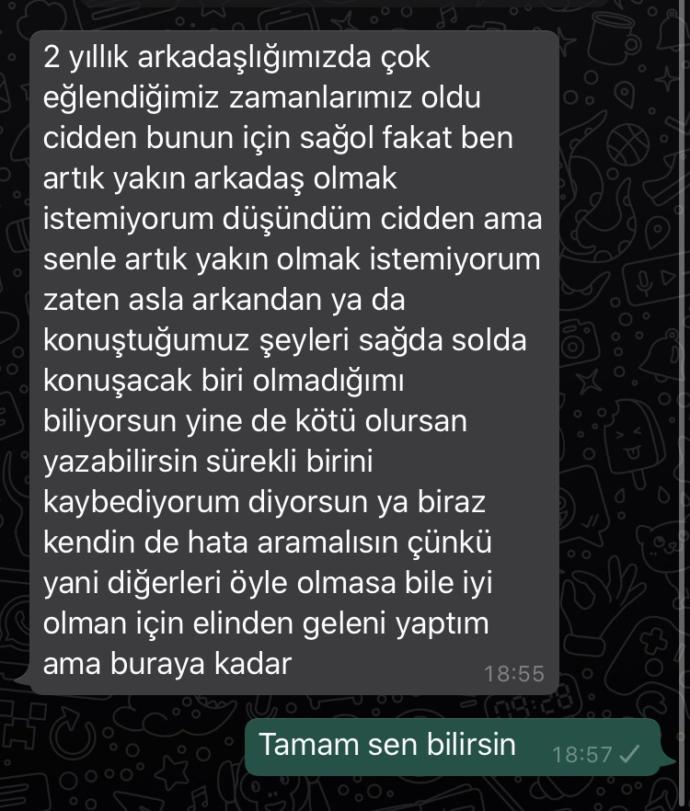 En yakınım dediğim tek arkadaşım benle arkadaşlığını bitirmek istedi artık yalnızım ne yapabilirim?