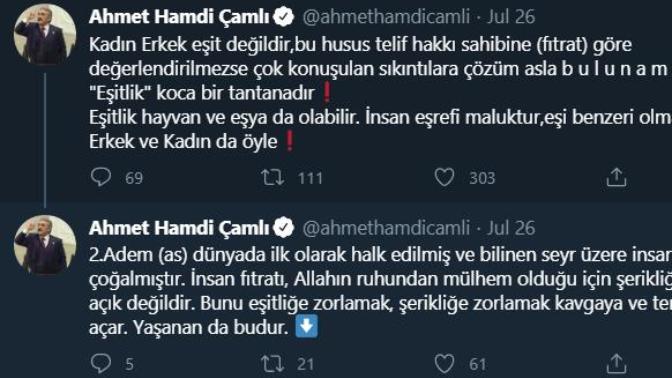 AKP'li Ahmet Hamdi Çamlı, "Kadın erkek eşit değildir, eşitlik koca bir tantanadır" açıklaması hakkında düşünceleriniz nedir?