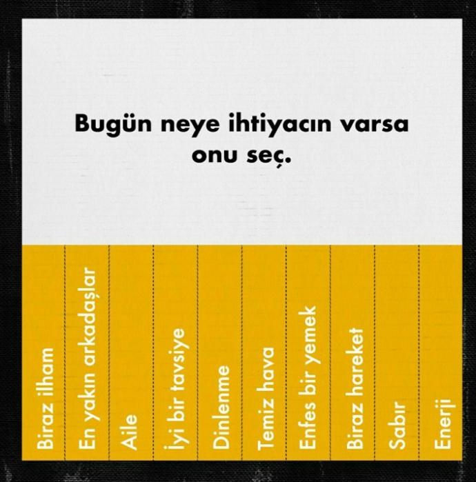 Bu gün neye ihtiyacın varsa onu seçer misin?