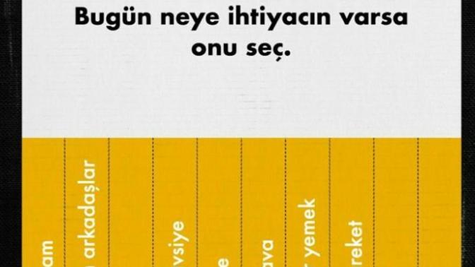 Bu gün neye ihtiyacın varsa onu seçer misin?