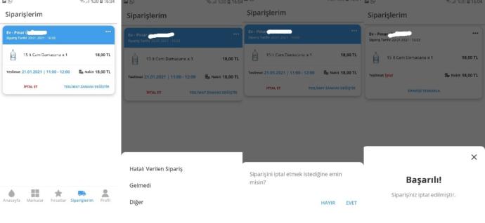 sipariş iptal aşamaları
