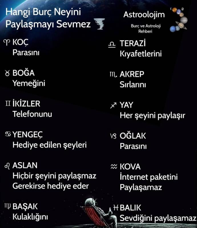 Burçlar neyini paylaşmayı sevmez?