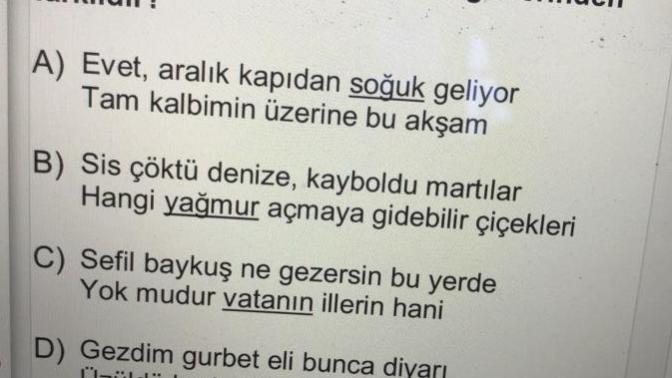 Sorunun cevabını bilenler yazabilir mi acil 🙏🏽?