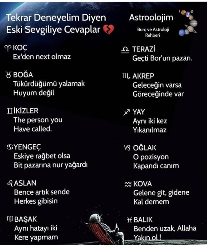 Tekrar deneyelim diyen eski sevgiliye burçların cevapları neler?