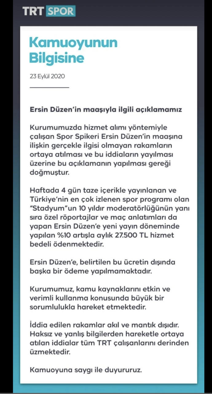 TRT spor spikeri Ersin Düzen'in 27.500 TL maaş aldığını açıkladı! Milletin vergileriyle ayakta duran bir kurumun bu maaşı etik mi?