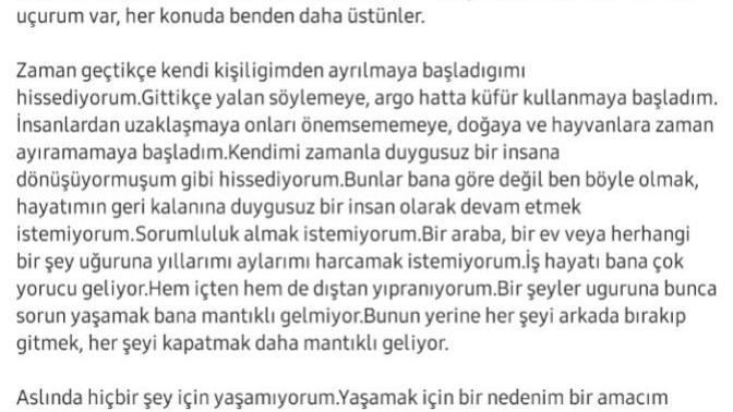 Bugün intihar eden birinin mektubu ne düşünüyorsunuz?