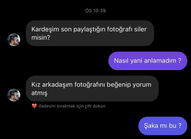 Elim ayağım titriyor gece gece gelen mesaja bakar mısın😂?