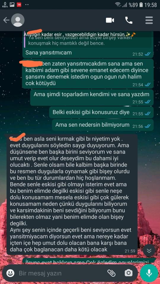 Bi kızı Çok sevdim sevdigimi söyledim ilk kabul etti sonra sevdigim var dedi konuşmayı kestik ve wpde durum atmış detaya gelin?
