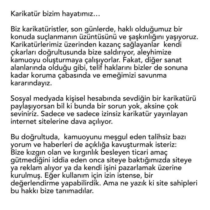Karikatür paylaşmak suç oldu. Karikatüristler telif istiyorlar. Sizlerin görüşleri nelerdir?
