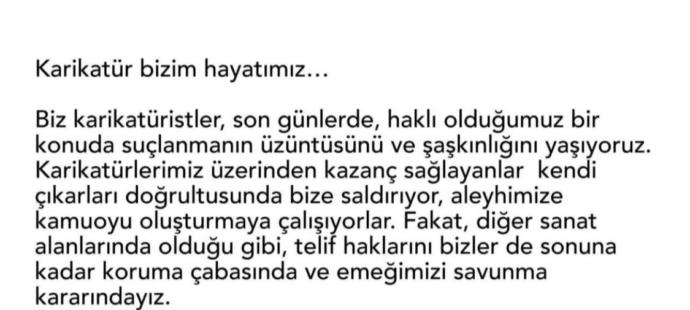 Karikatür paylaşmak suç oldu. Karikatüristler telif istiyorlar. Sizlerin görüşleri nelerdir?