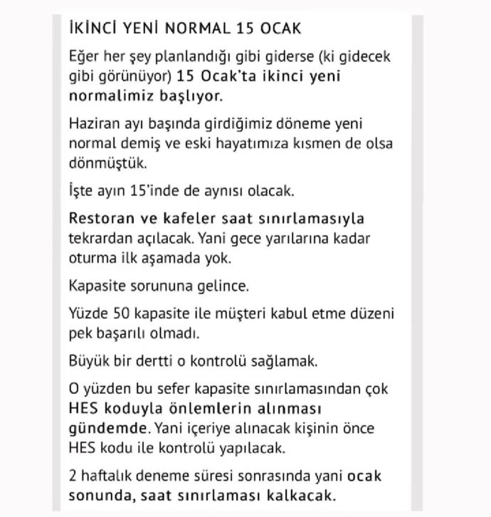 15 ocakta yeni normalleşm mi geliyor?