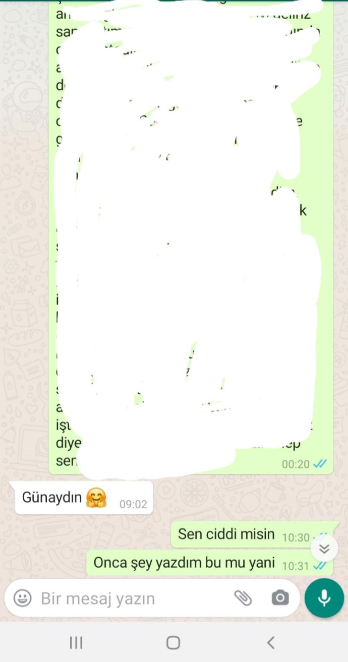 Onca şey yazdım hiç bir şey demedi? Niye böyle artık sevmiyor değil mi?