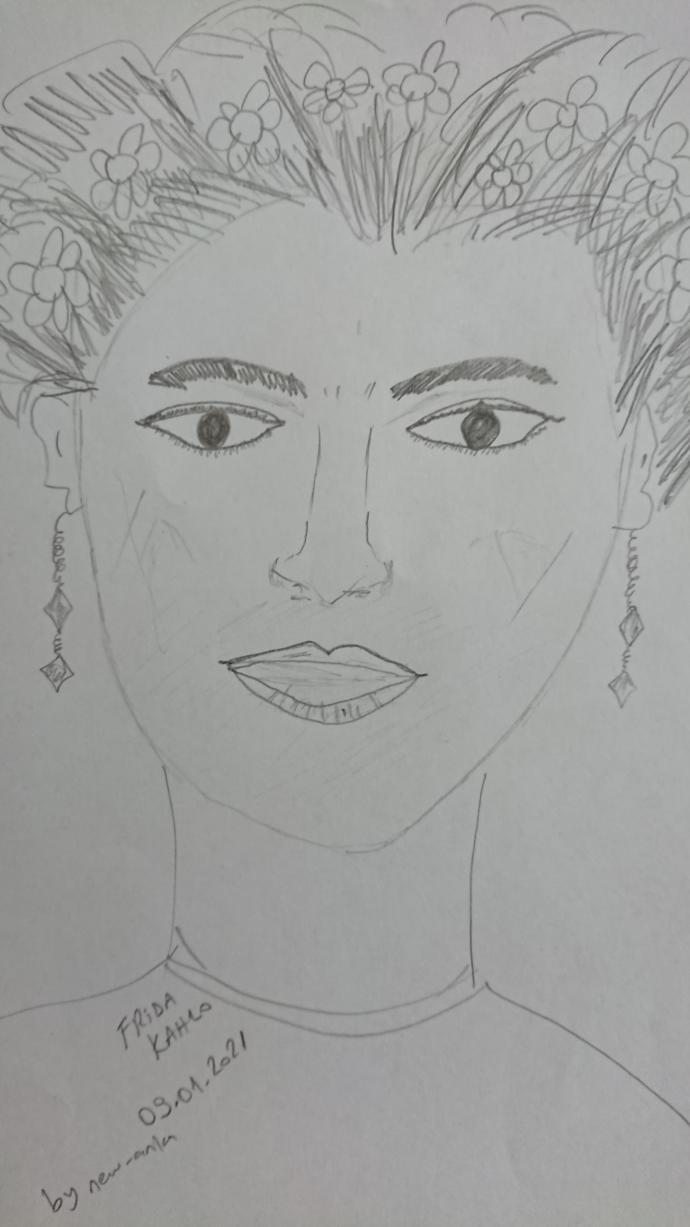 Ressam Frida kahlo kara kalem çalışmam