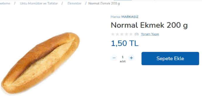 Türkiye de 200 gramlık beyaz ekmek 1,50 TL. 800 gramı 6,00 TL ye denk gelir.
